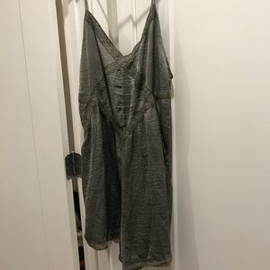 Olive Green Satin Romper With Crochet Detail